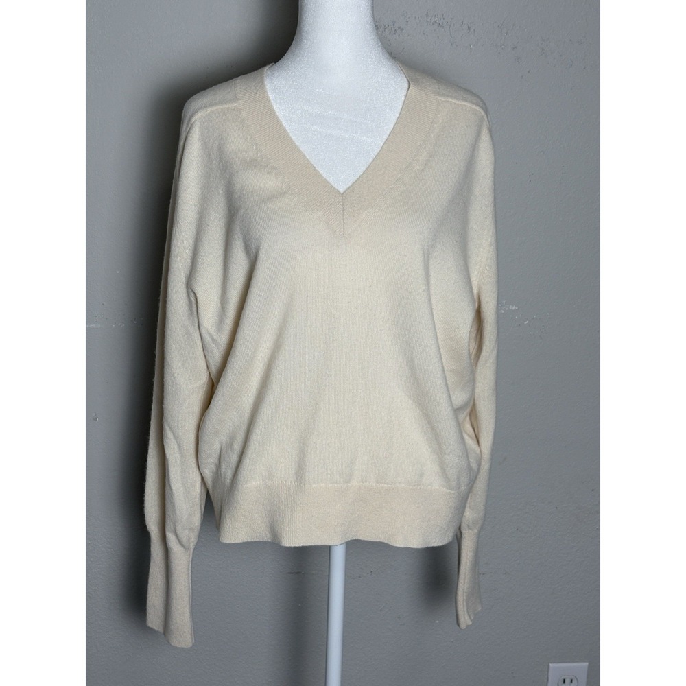 Veronica Beard 100% Cashmere Sweater Ivory V Neck Quiet Luxury Minimalist Large